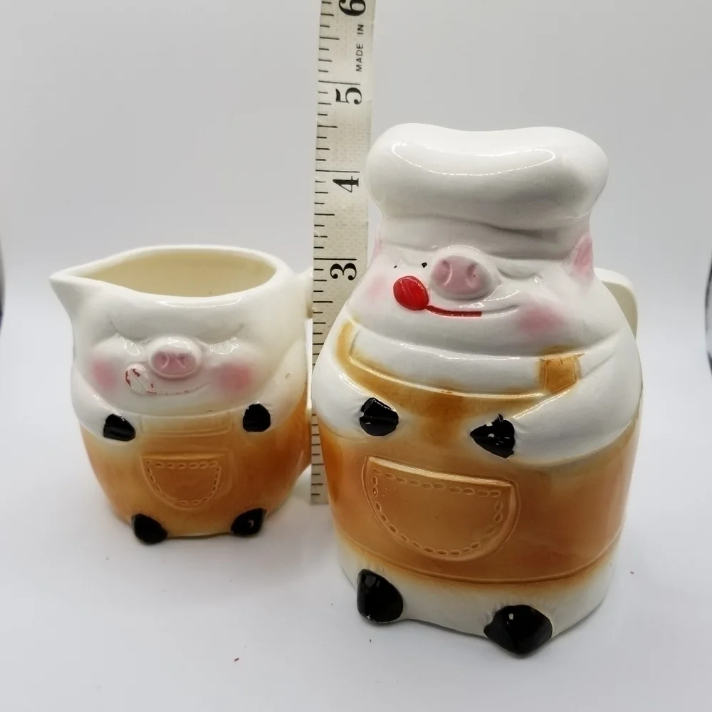 Vintage Ceramic Napkin Holder Creamer Set Pigs Mid-Century Anthropomorphic Japan